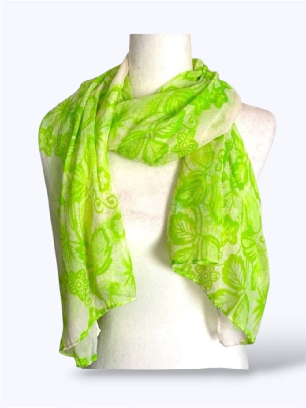 Lime Green Floral Scarf Lightweight Scarf Boho Chic Collegiate Whimsical - Picture 3 of 17